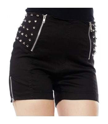 Women Gothic Punk Rock Shorts With Spikes Ladies Gothic Zippers Skirt 